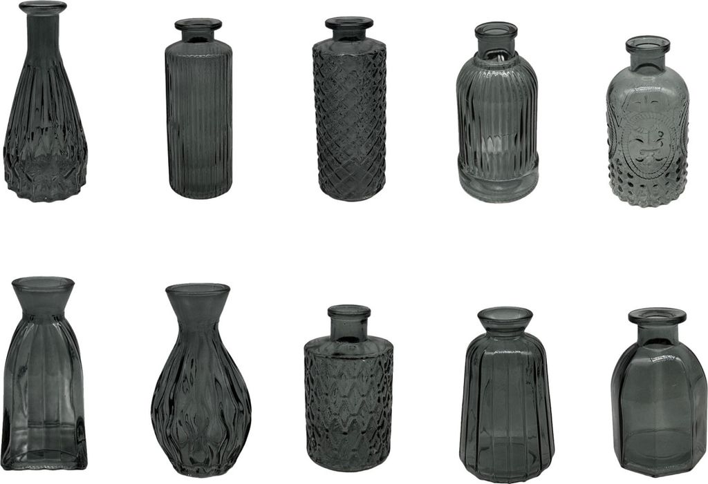 Vasi Relaxdays, set da 10, texture, design vintage, vetro, Immagine del prodotto 