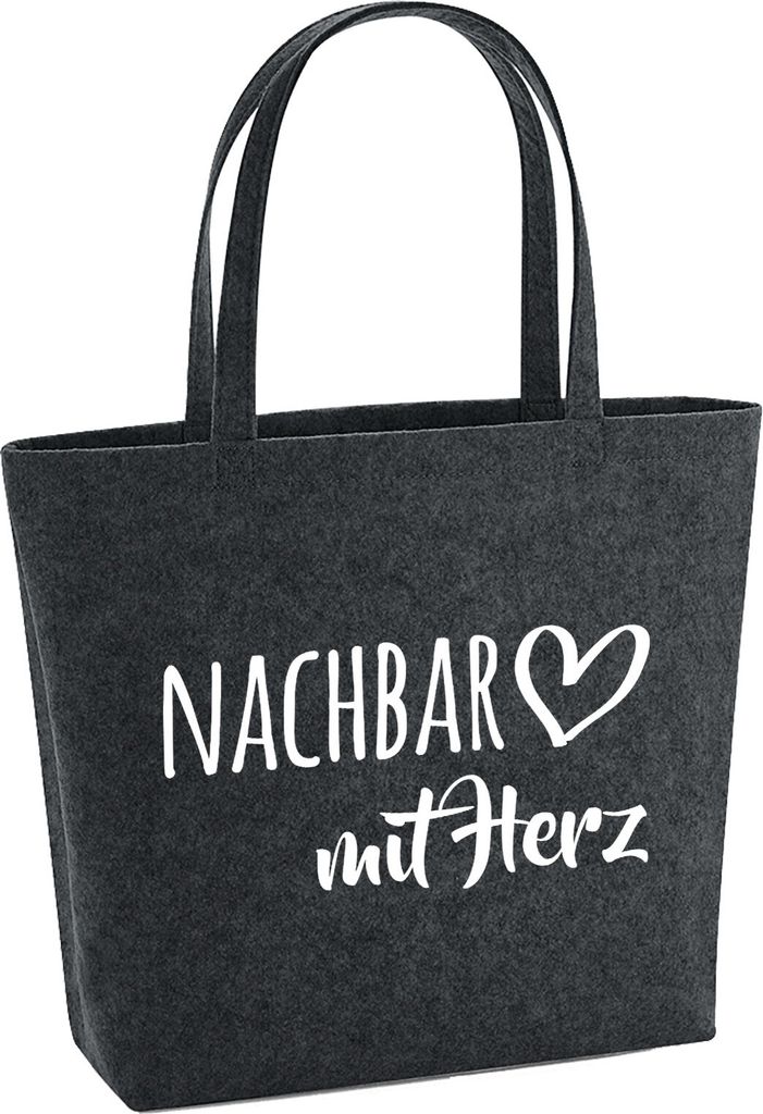 Huuraa Filzshopper Nachbar mit Herz 22 Liter Charcoal Melange Filztasche Geschenkidee