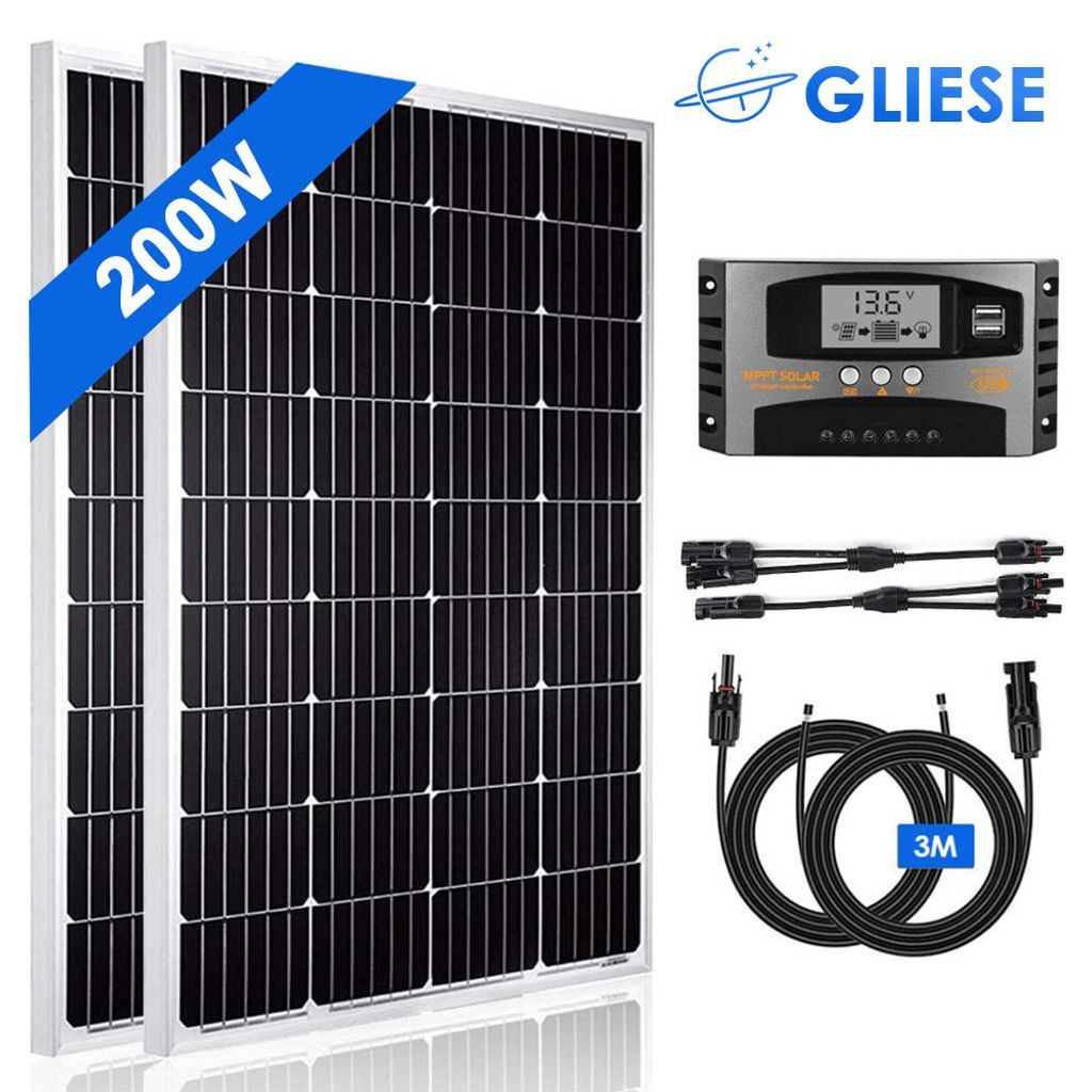 200 Watt 12 Volt Solar Set Solaranlage Inselanlage Wohnmobil Garten Camping Solarmodul