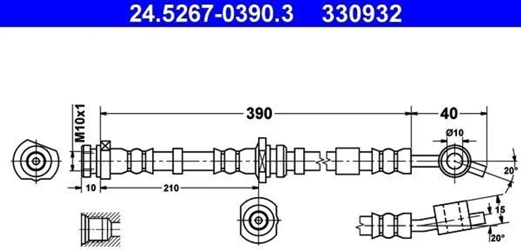 Tuyau de frein ATE 24.5267-0390.3 OE 46210 2F001 pour Nissan Primera P11