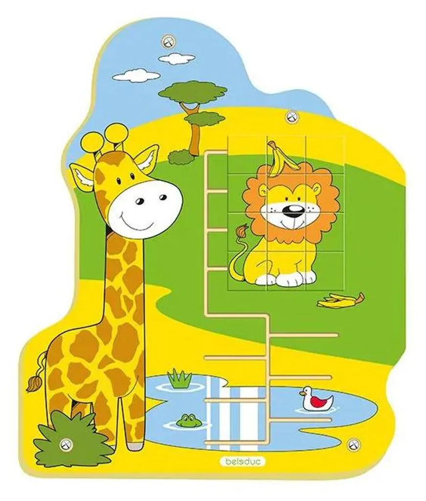 Panneau d'activité mural Lion en bois pour salle d'attente pro