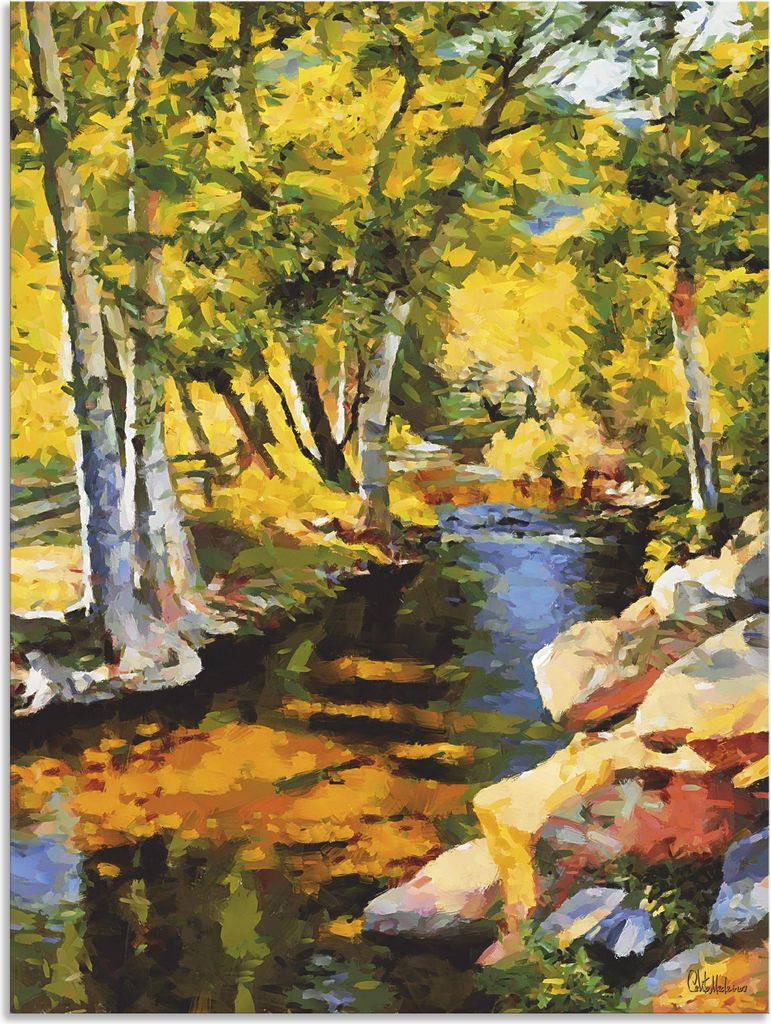 ARTland Wandbild Alu für Innen & Outdoor Bach mit Felsen Größe: 30x40 cm