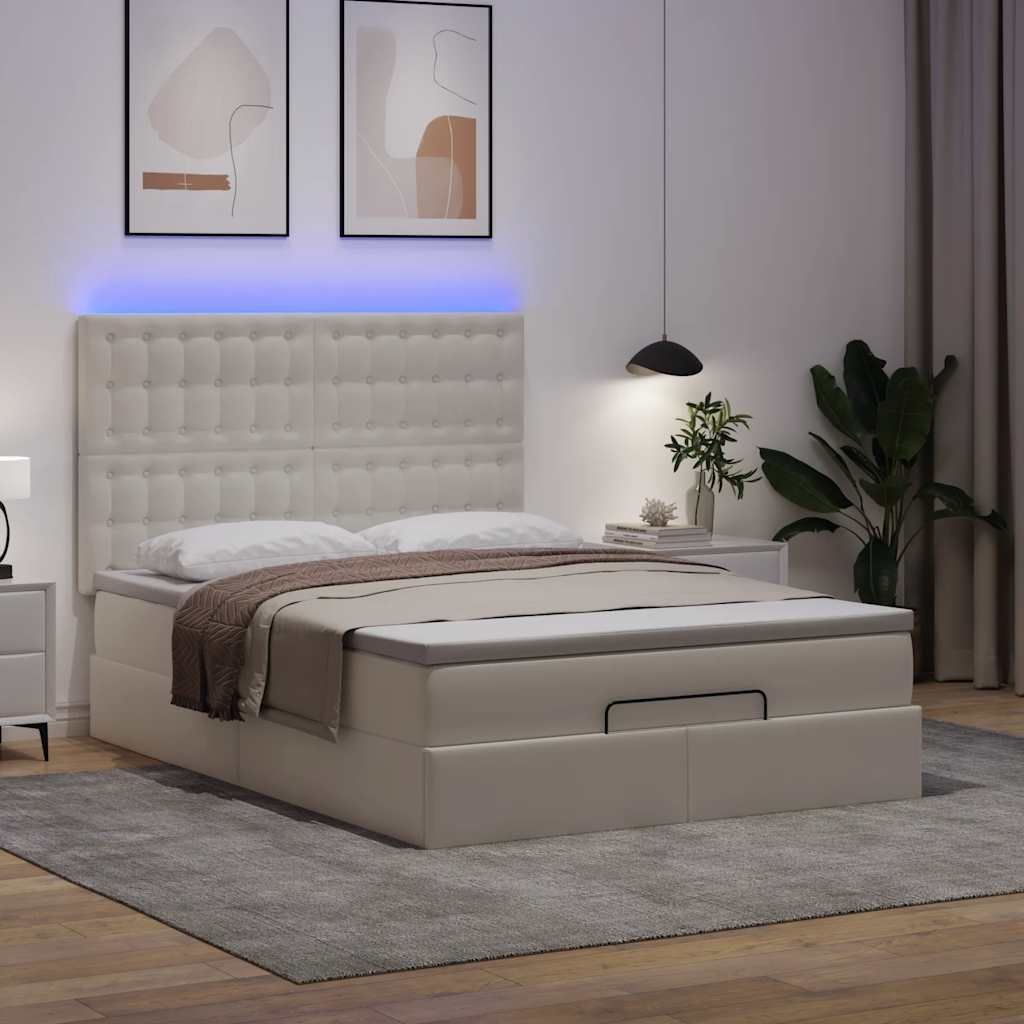 Maison Exclusive - Ottoman-Bett mit Matratze & LEDs Weiß 140x200 cm Kunstleder