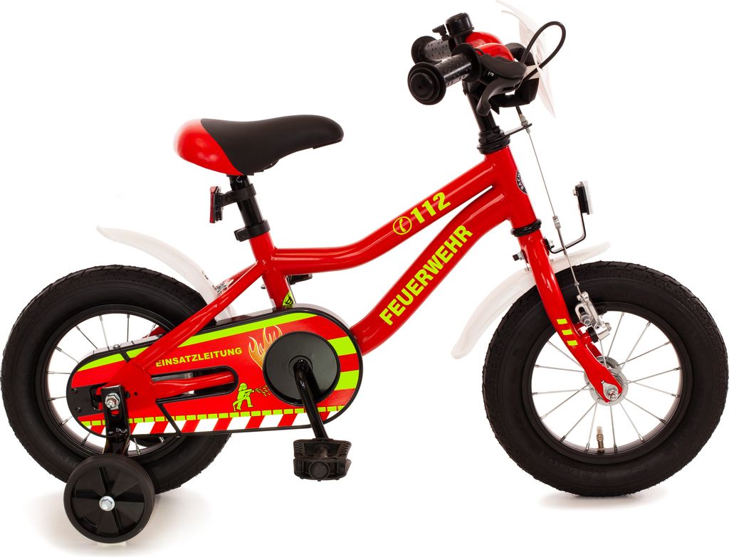 Kinderfahrrad 12 Zoll FEUERWEHR rot weiß gelb Stützräder Produktbild 