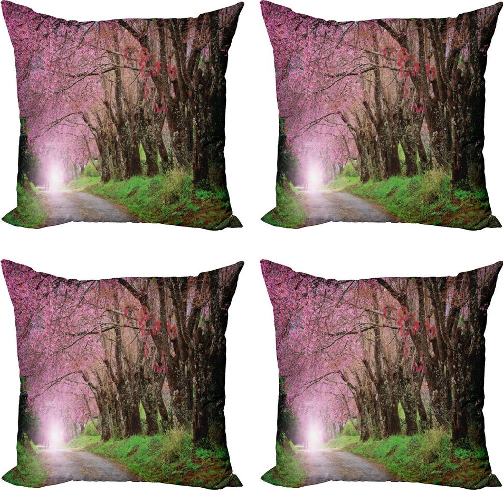 ABAKUHAUS Japanischer Garten Kissenbezug Set (4 Stück), Park in Chiang Mai, Moderner Doppelseitiger Digitaldruck, 60 cm x 60 cm, Fuchsia Brown Far...