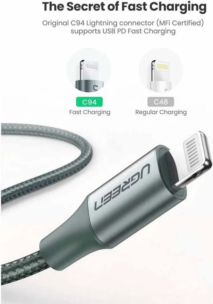 Câble de charge USB-C vers Lightning Ugreen 2M pour iPhone et iPad Noir - 11