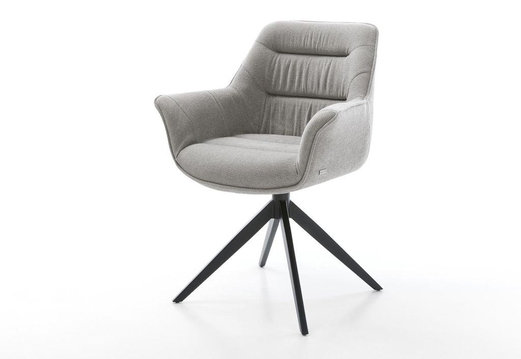 DELIFE Drehstuhl Kaira-Flex Strukturstoff Soft Grau Kreuzgestell breit Schwarz 360° drehbar Wippfunktion