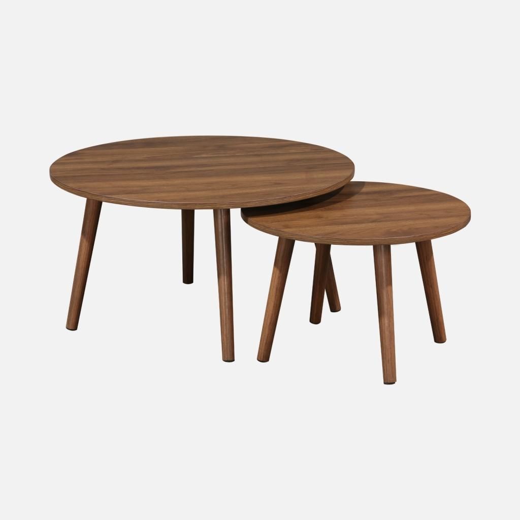 sweeek - Set aus 2 runden Couchtischen - Nussbaumfarben Produktbild 