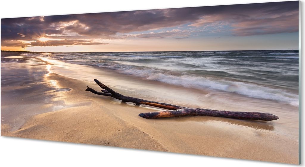 Glasbilder 125x50 Wandkunst Danzig Strand Meer Sonnenuntergang