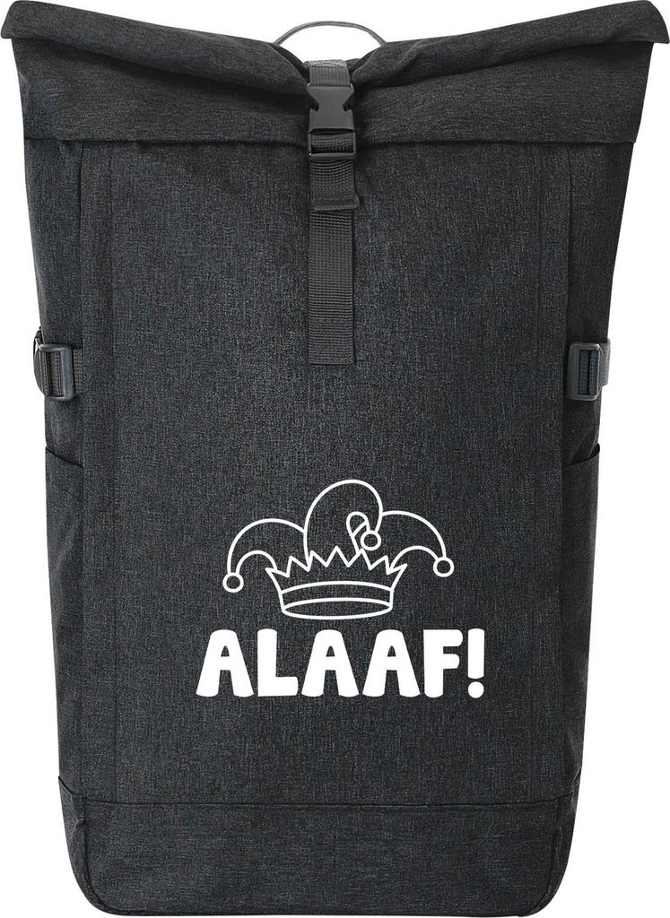 Huuraa Kurierrucksack Alaaf Narrenkappe 30-44 Liter Black Melange Fairtrade Rolltop Rucksack Geschenkidee