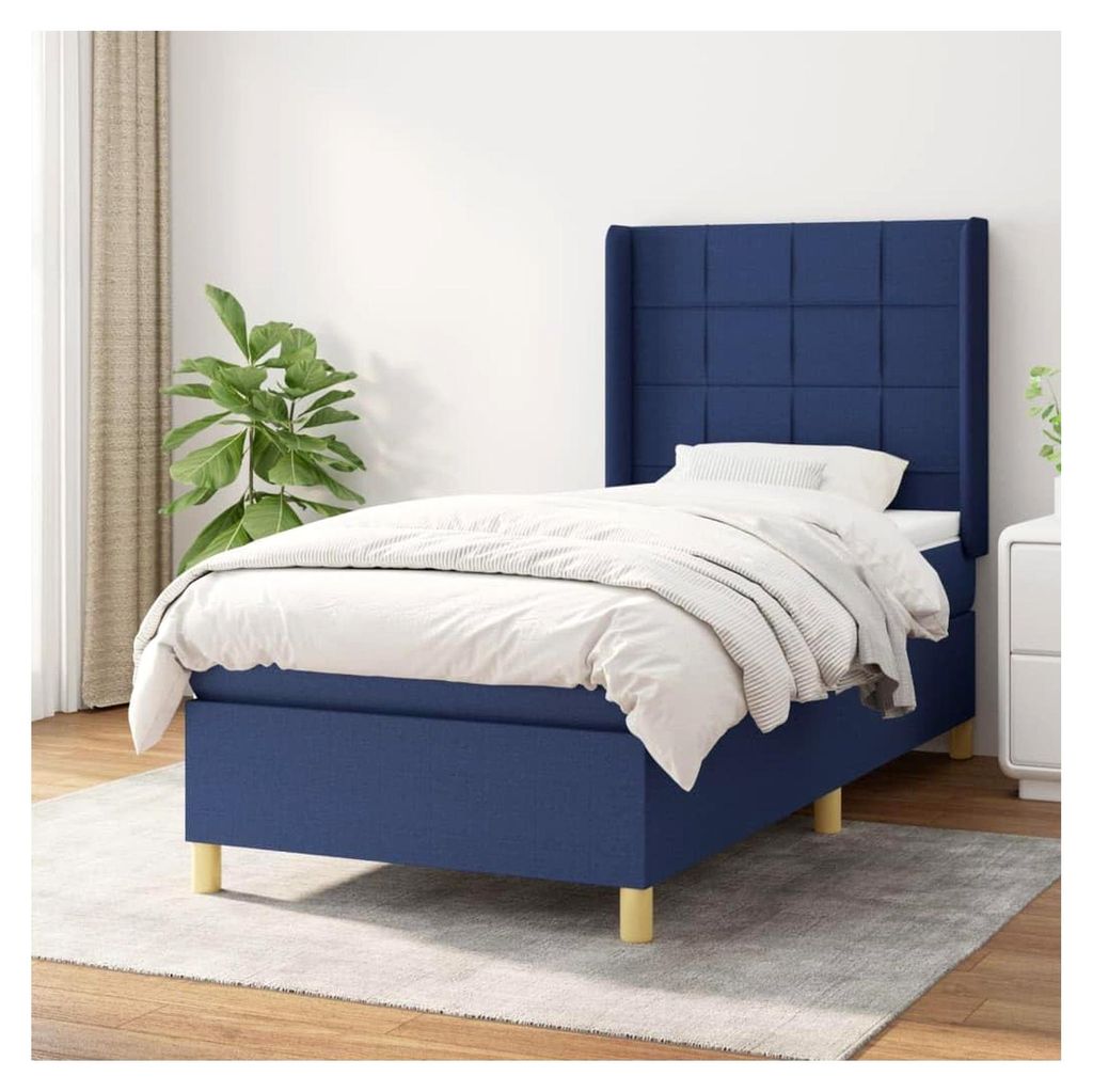 Lattenrost mit Matratze, blau, 90 x 200 cm, Stoff, Plattformbett mit Lattenhalter, einfache Montage, für Schlafzimmer, Erwachsene