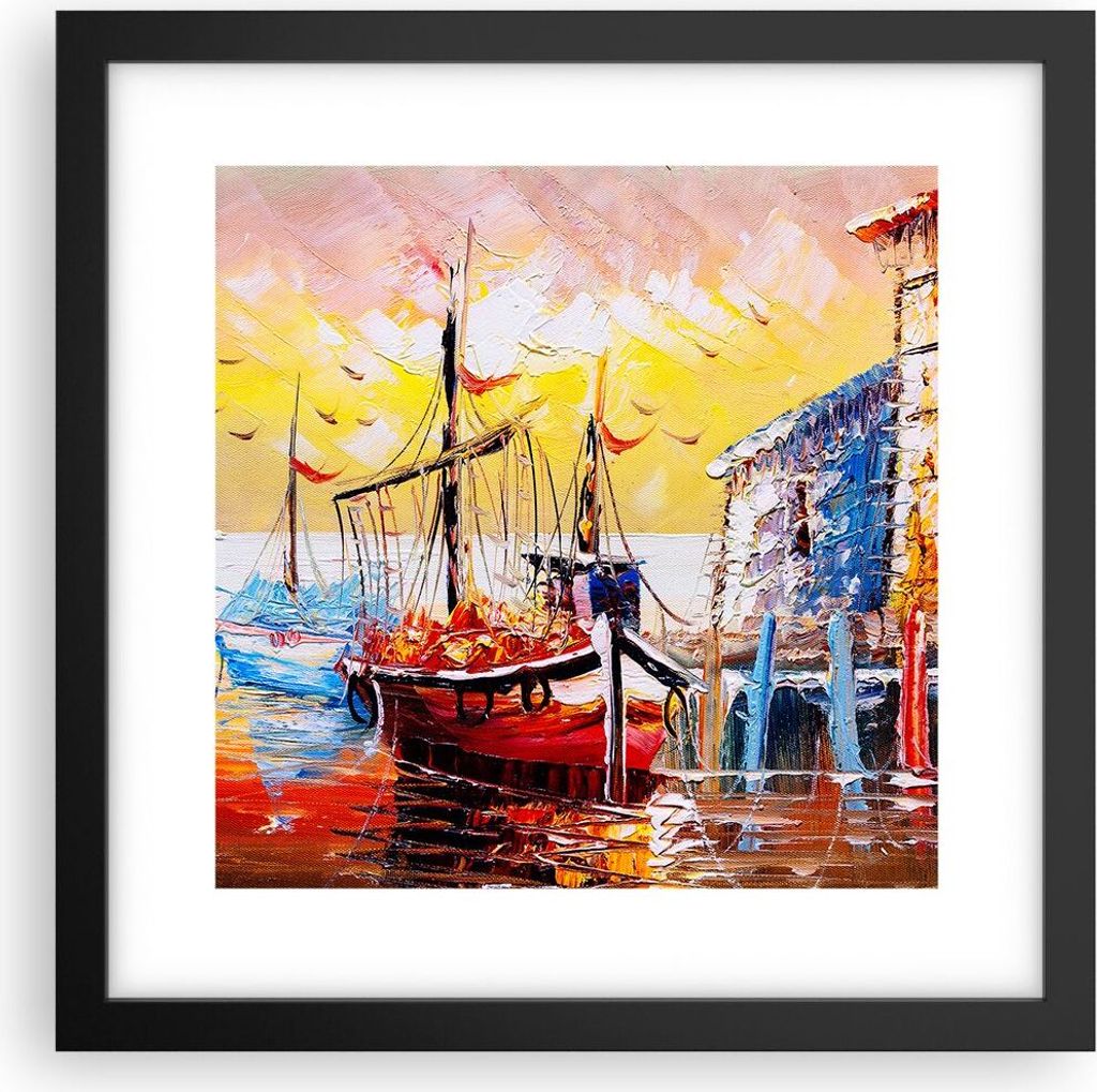 Gerahmtes Poster - Schwarzer Rahmen - Boot Segel Meer - 30x30 cm - Wand Bild - Wanddeko - Wandbilder - Kunstposter - Wandposter - Bilderrahmen - Bi...