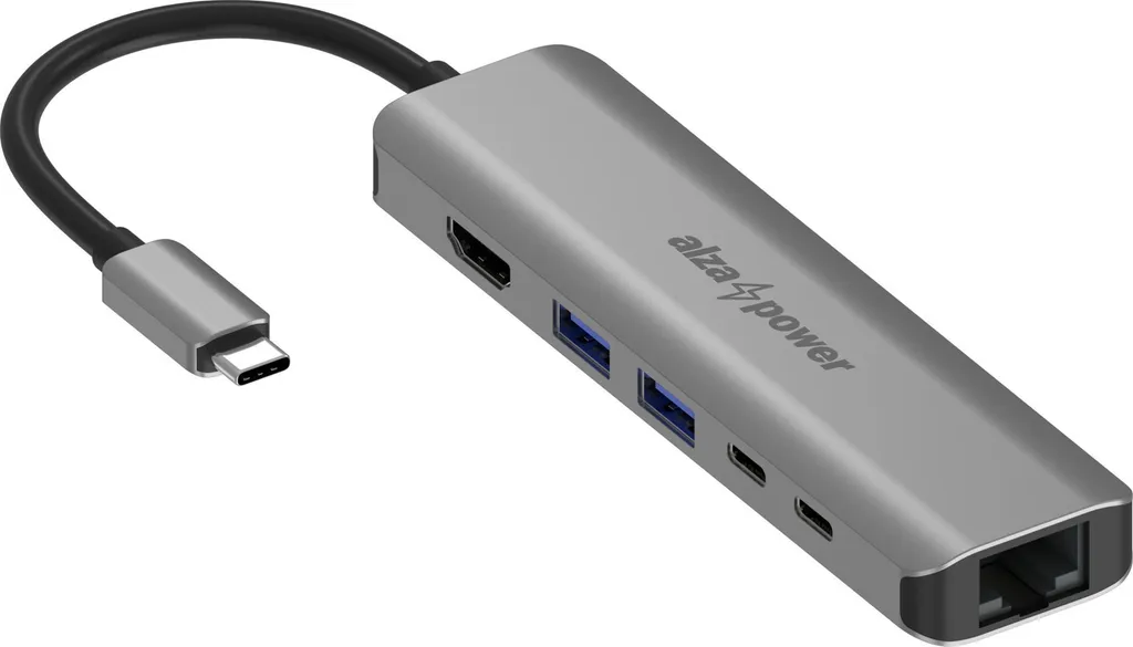 Hub USB-C 6 ports AlzaPower en métal avec sortie vidéo 8K UHD