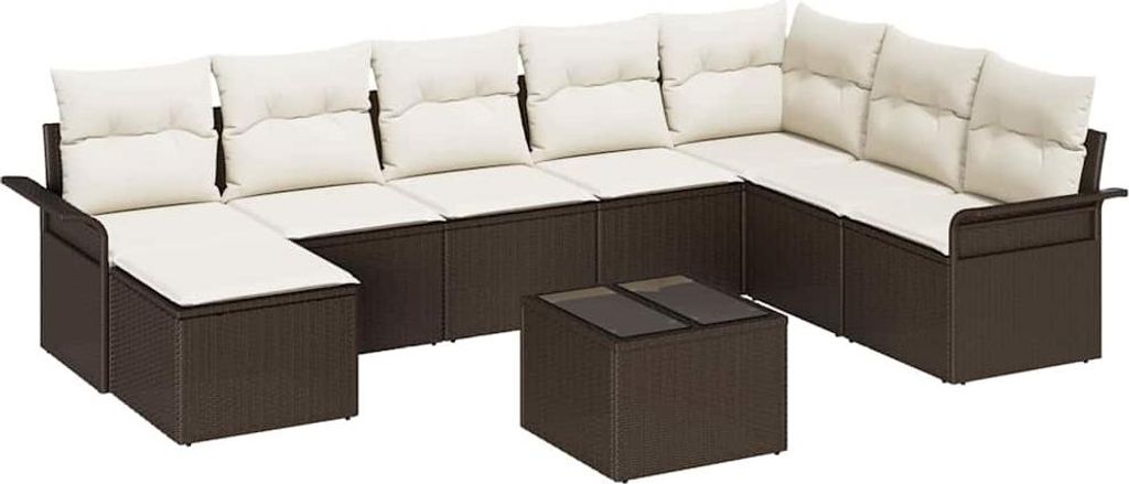 "2026 MODERNE" Garten-Sofa-Set - elegantes Design - Sitzgruppe mit Sofa, Tisch - mit Kissen mit Speicher 9 pcs Grau Poly Rattan - Terassenmöbel Ne...