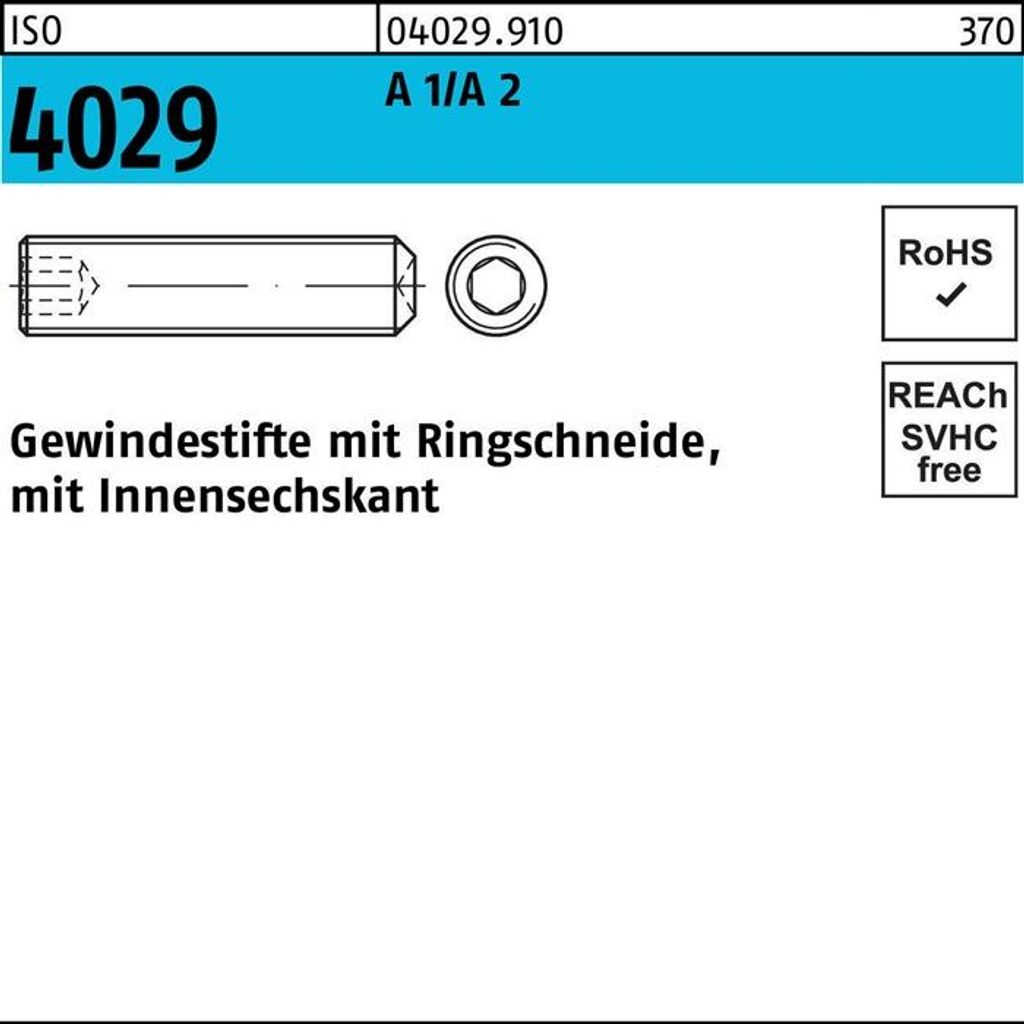 Reyher Gewindestifte ISO 4029 A 2 M 8 x 6 A 1/A 2 (500 Stück)