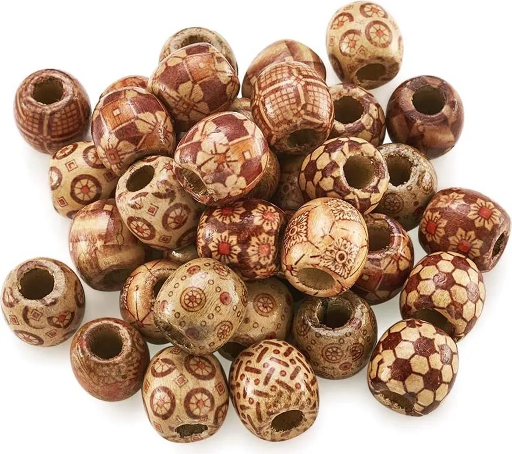 Perles en bois grand trou 7mm imprimées 16x17mm pour enfilage facile