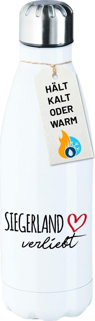 Huuraa Trinkflasche Siegerland verliebt 500ml White Edelstahl Wasserflasche Trinkflasche Geschenkidee