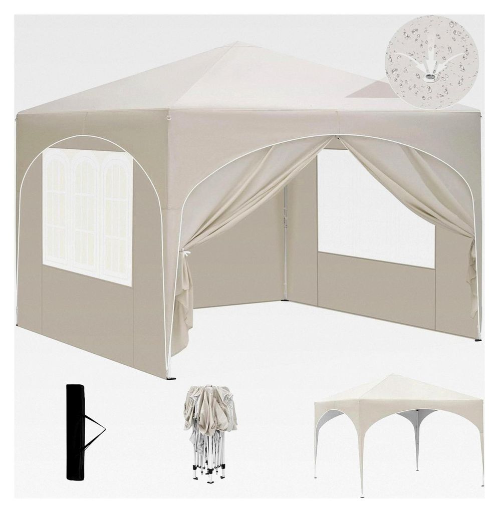 Wasserfester Faltpavillon für den Winter, 3x3 m faltbar, stabiler Grillpavillon, Gartenpavillon mit Seitenwänden und Fenstern, Tasche, für Campi...
