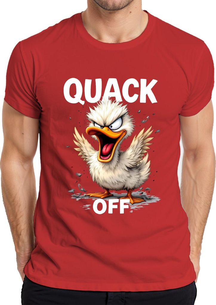 QUACK OFF lustige wütende Ente frech Cartoon Spruch sarkastisch Herren T-Shirt, Rot, 3XL