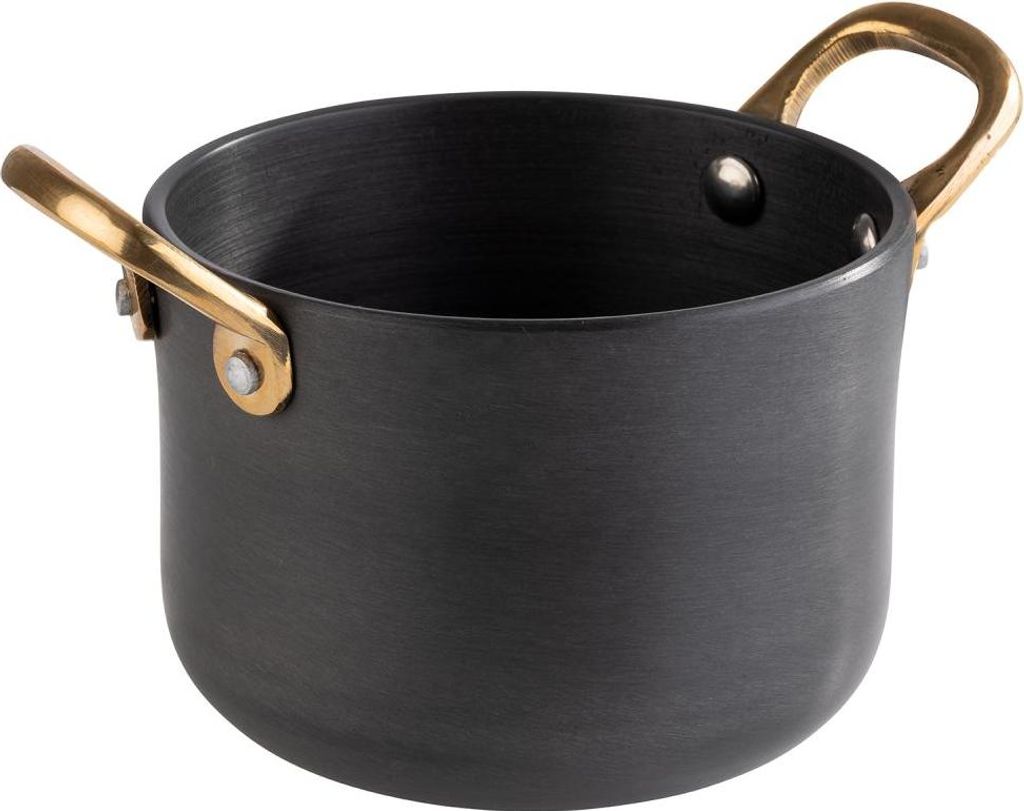 APS 40740 Serviertöpfchen CASTORO, Aluminium, Griffe aus Messing, Ø 11,5 cm, Höhe 8 cm, 0,6 Liter, anthrazit