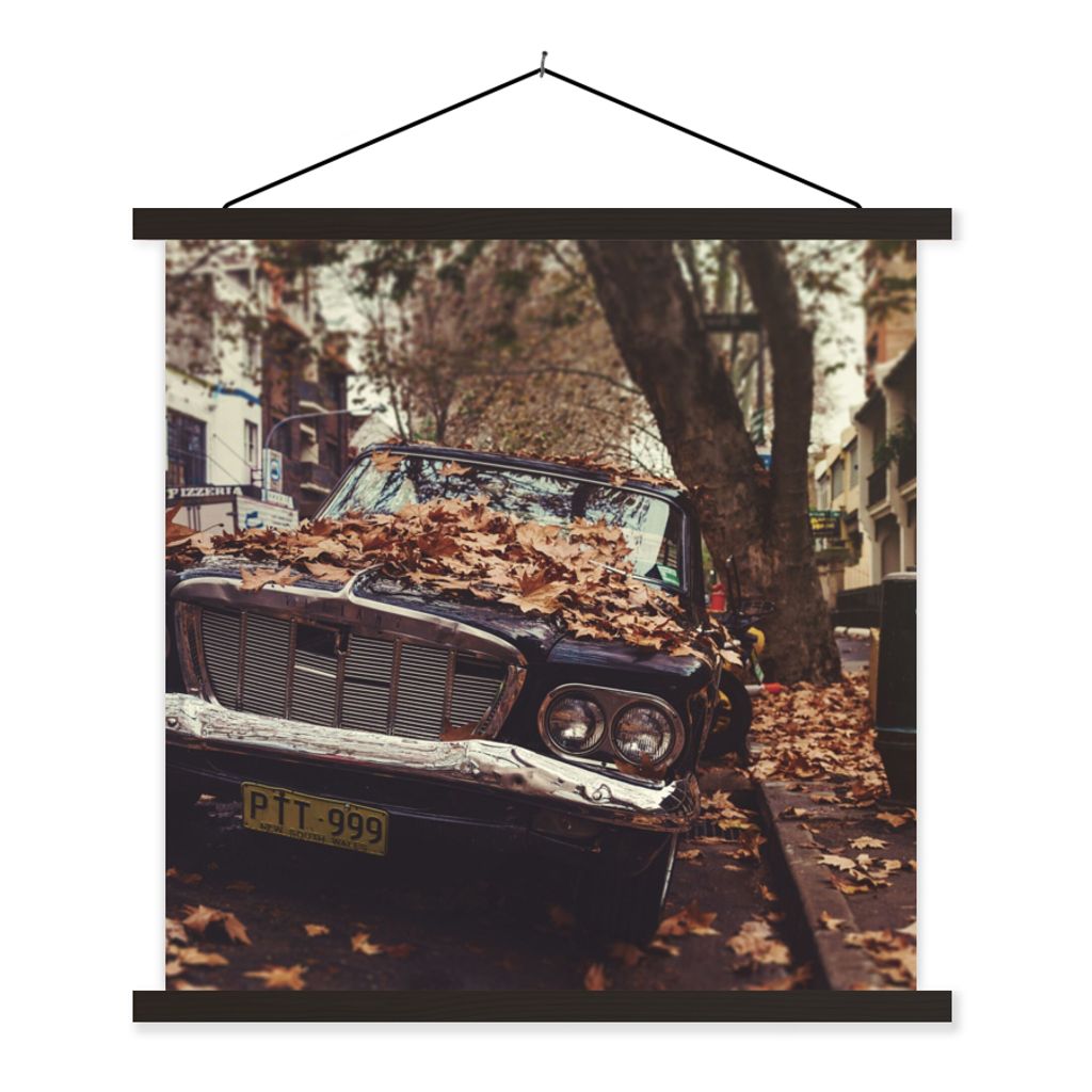 MuchoWow Textilposter Auto - Herbstblätter - Landleben 120x120 cm mit schwarzem Rahmen - Aufhängungsset