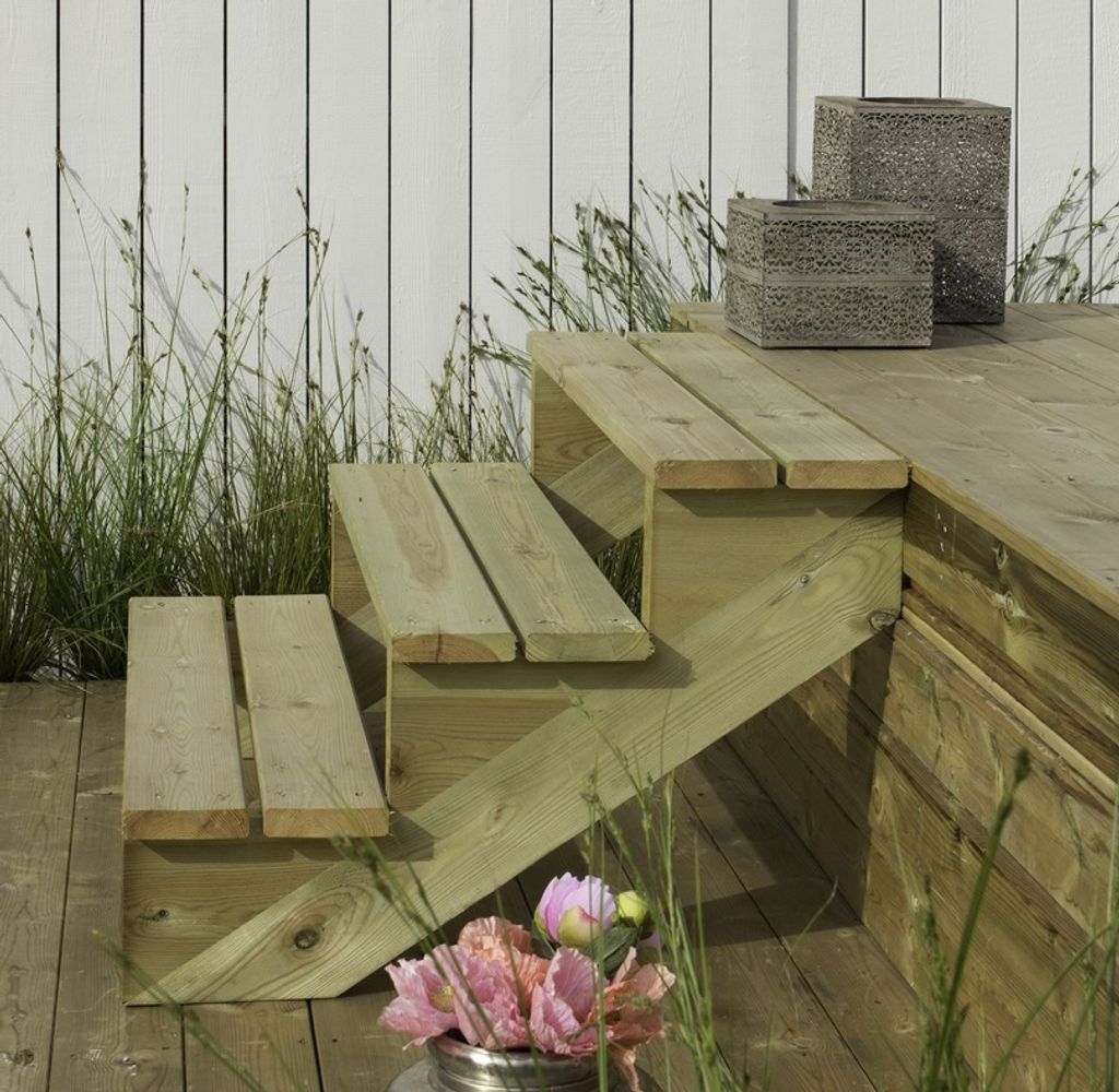 Treppenwange mit Stufen Terrassentreppe Wangentreppe Kiefer kesseldruckimprägniert Ausführung: Komplettset Größe: 4 Stufen