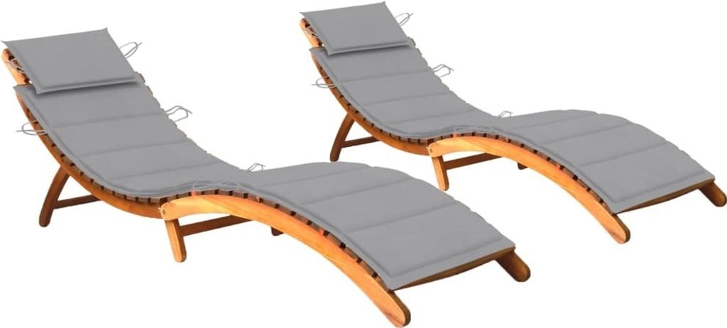 Sonnenliegen 2 Stk. mit Auflagen Massivholz Akazie