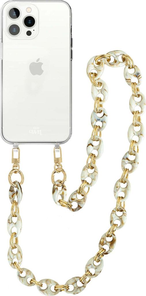 Hülle mit Band Transparent - Marble Beige - Lang - passend für iPhone 15 Pro Max