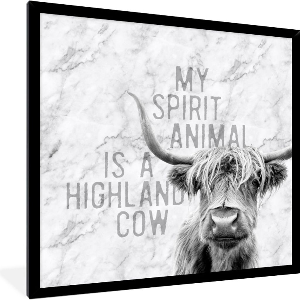 MuchoWow Gerahmtes Poster Marmor - Zitat - Schottischer Highlander 40x40 cm - Poster mit Schwarzem Bilderrahmen Wandposter Rahmen Foto Bilder - M...