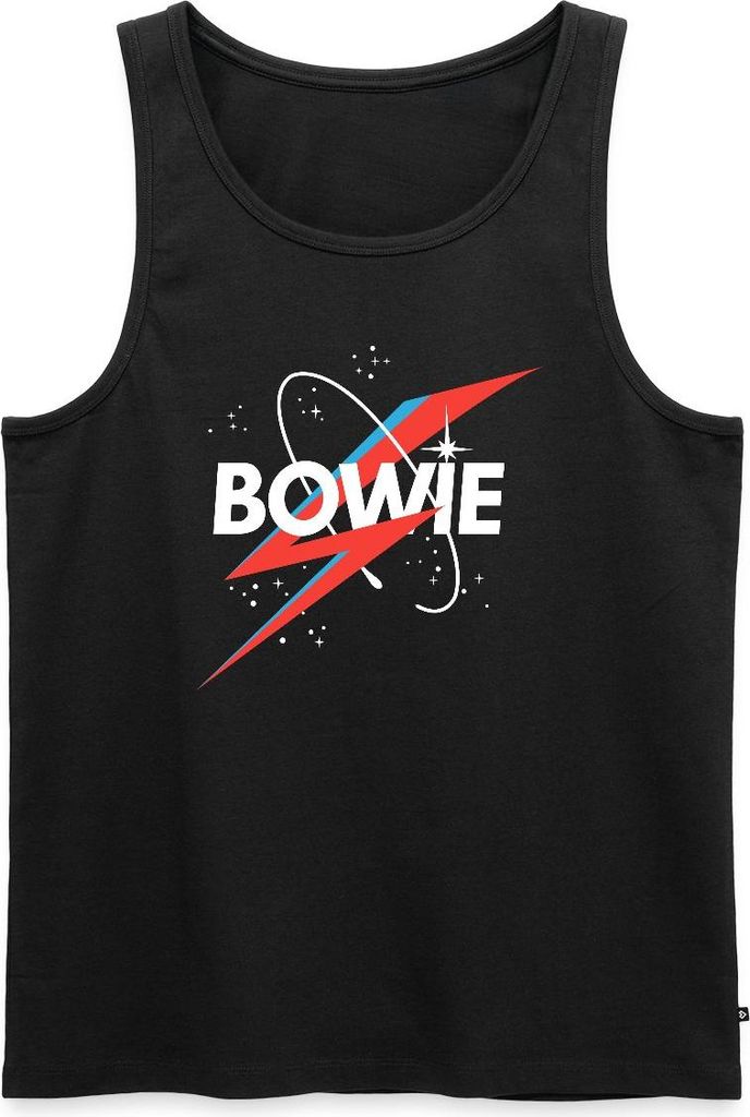 Spreadshirt David Bowie Schriftzug Sternenhimmel Mit Blitz Männer Premium Tank Top, 3XL, Schwarz