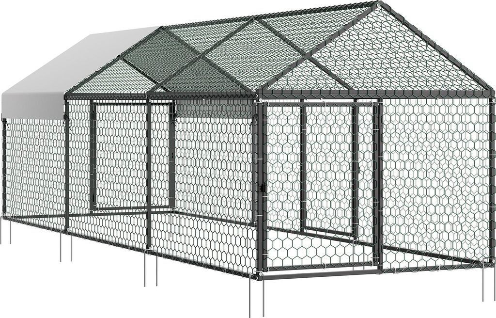 SucceBuy Hühnerstall 1x3x1 m, Freilaufgehege mit wasserdichter Abdeckung & 3 Türen, Gehege mit Spitzdach, geeignet für Holzställe, Geflügelsta...