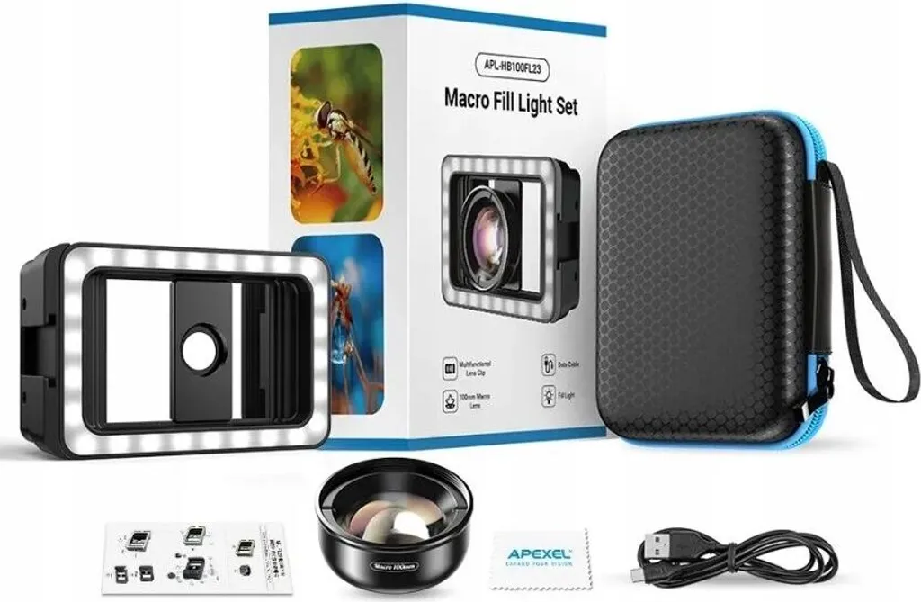 Objectif macro 100mm smartphone HD Apexel APL-HB100FL23 éclairage LED