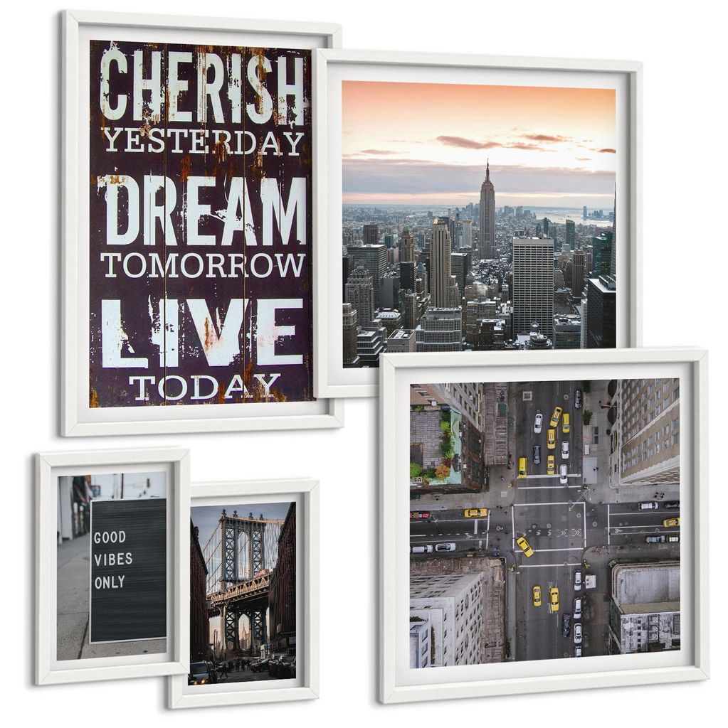 Bilder Set 5-teilig im weißen Rahmen – Wandbilder 5 Stück – gerahmte Poster für Wohnzimmer, Schlafzimmer und Flur – 50x50 cm - 40x60 cm ...