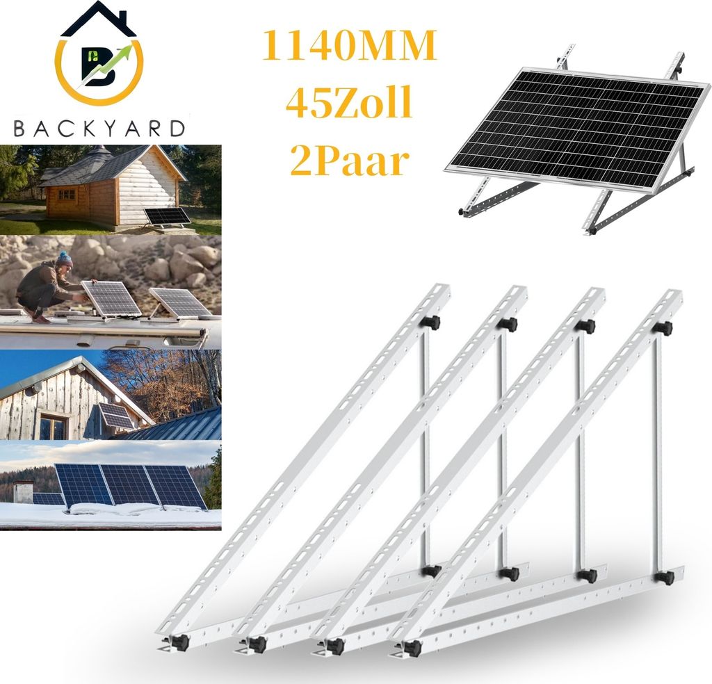 2 Paar 1140mm Solarmodul Halterung PV halterung Balkonkraftwerk Solarpanel halterung 0-90 Grad einstellbar flachdachhalterung für solarmodule
