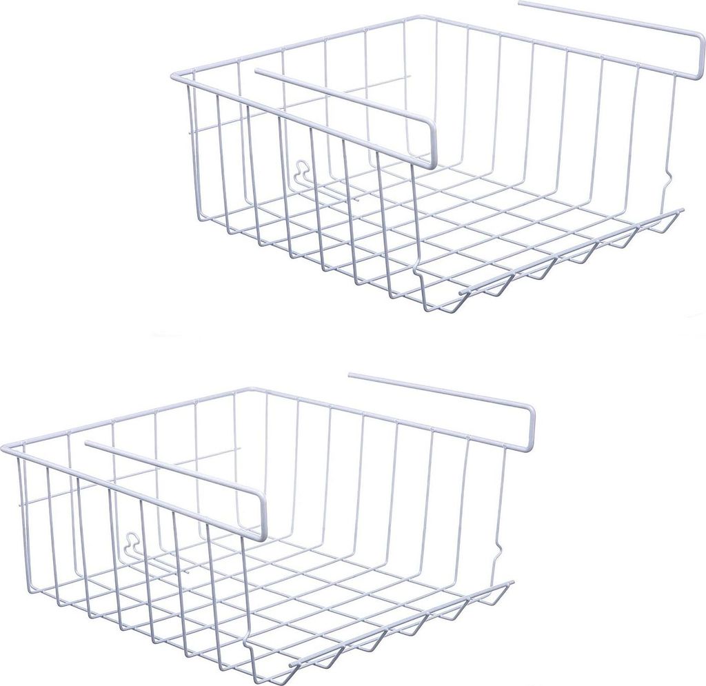 Aufbewahrungskorb unter dem Regal 2er-Pack - Hängender Metall-Drahtkorb - Organizer für Küchenschrank - Weiß Shelf Slides