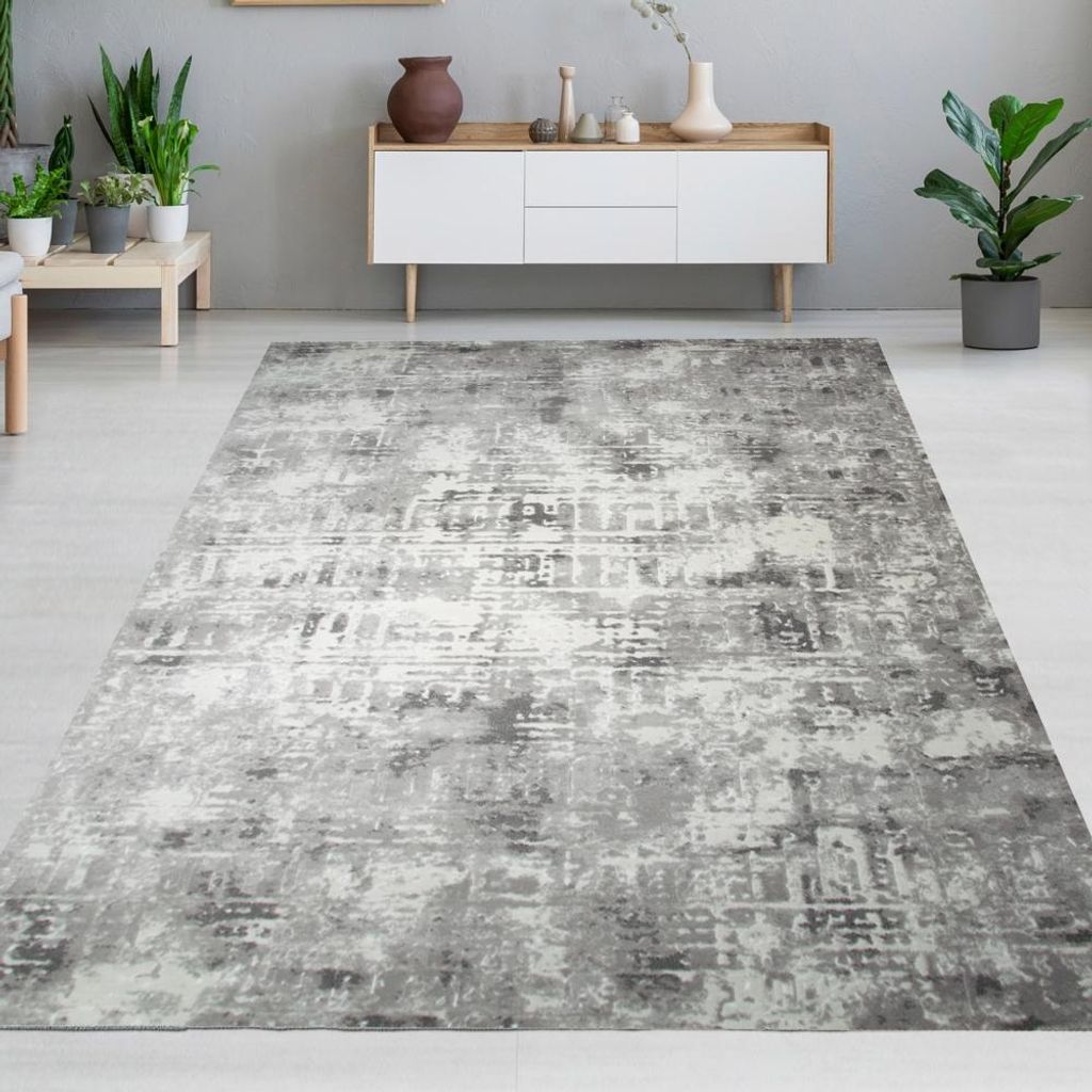 Designteppich mit Strukturmuster Grau Beige Creme Größe - 80 x 150 cm