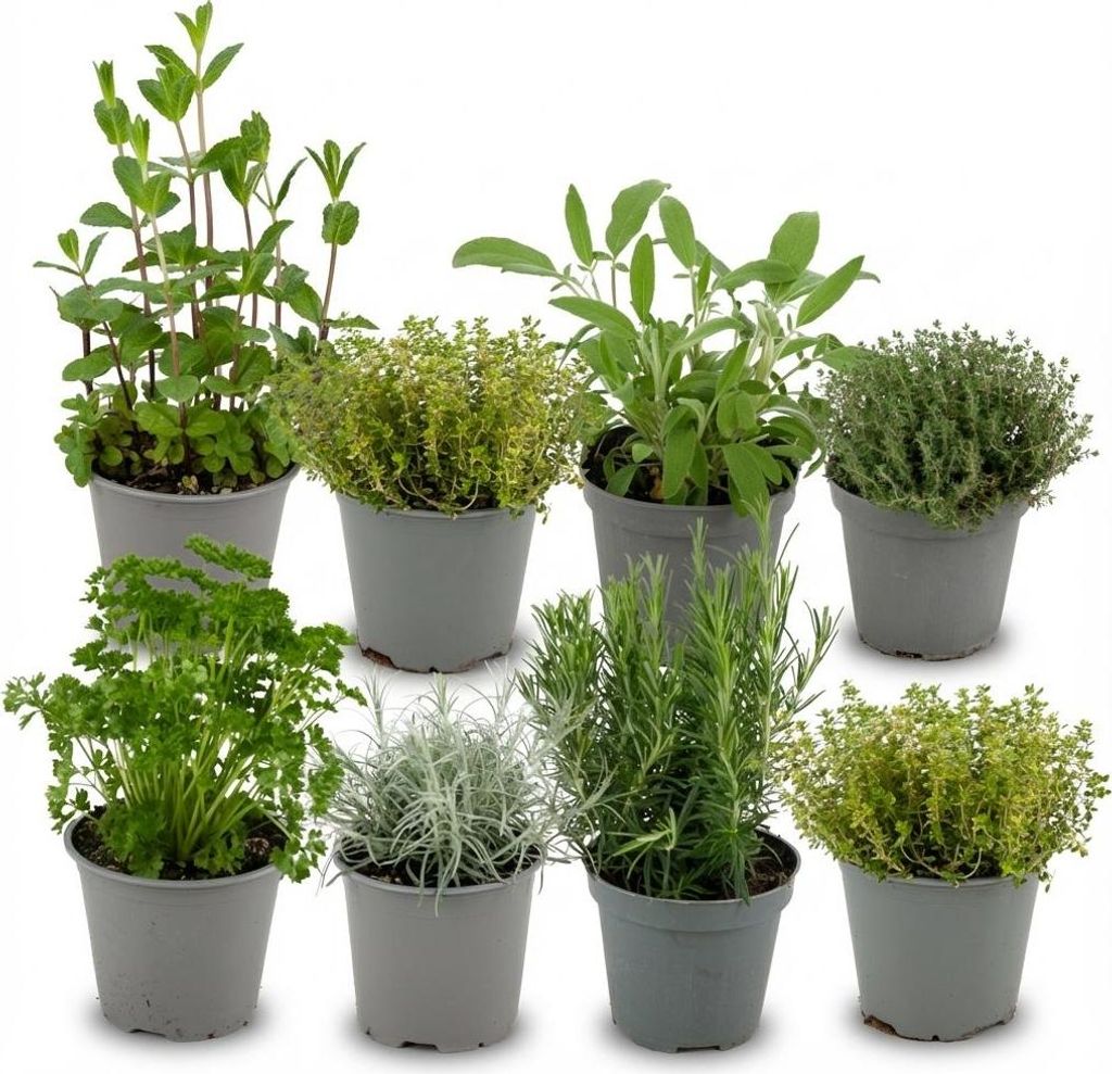 Kräutermischung – 8 Kräuterpflanzen – Ø12cm – Höhe 12–15cm – Küchenkräuter Mix mit Basilikum Oregano Thymian Rosmarin – Für Küc...