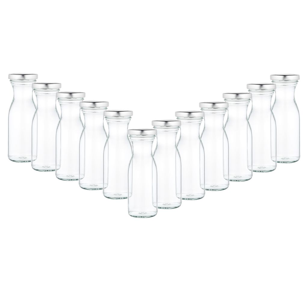 12er Set Milchflaschen 250ml Twist-Off Deckel TO53 silber Karaffe Vorratsglas Flasche Aufbewahrung