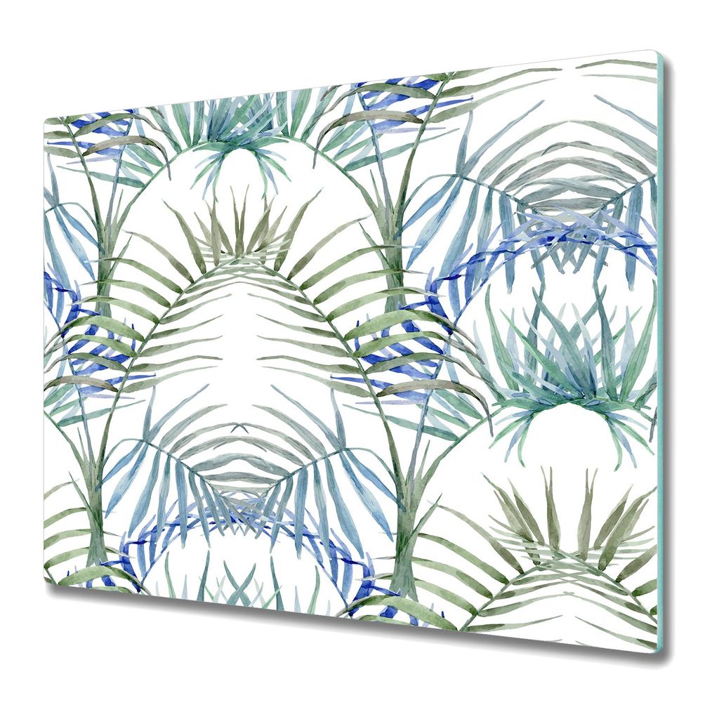 Küche Schneidebrett - Schneidebrett Glas - Herd Abdeckung - 60x52 - Palm Leaves Blau