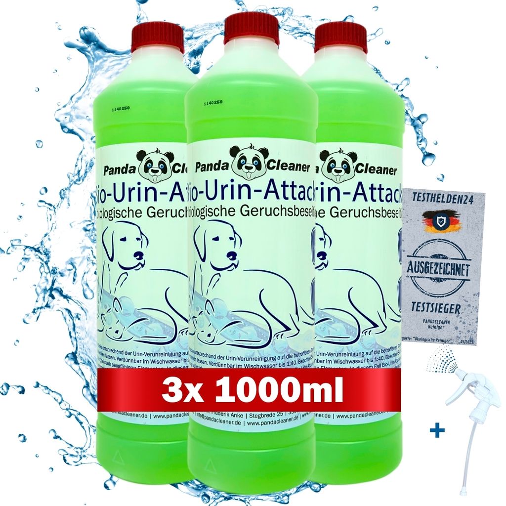 PandaCleaner -Urin Attacke - Katzengeruchsentferner Urin - 3000ml Konzentrat - Anti Katzenurin - Biologische Geruchsbeseitigung von Tiergerüchen