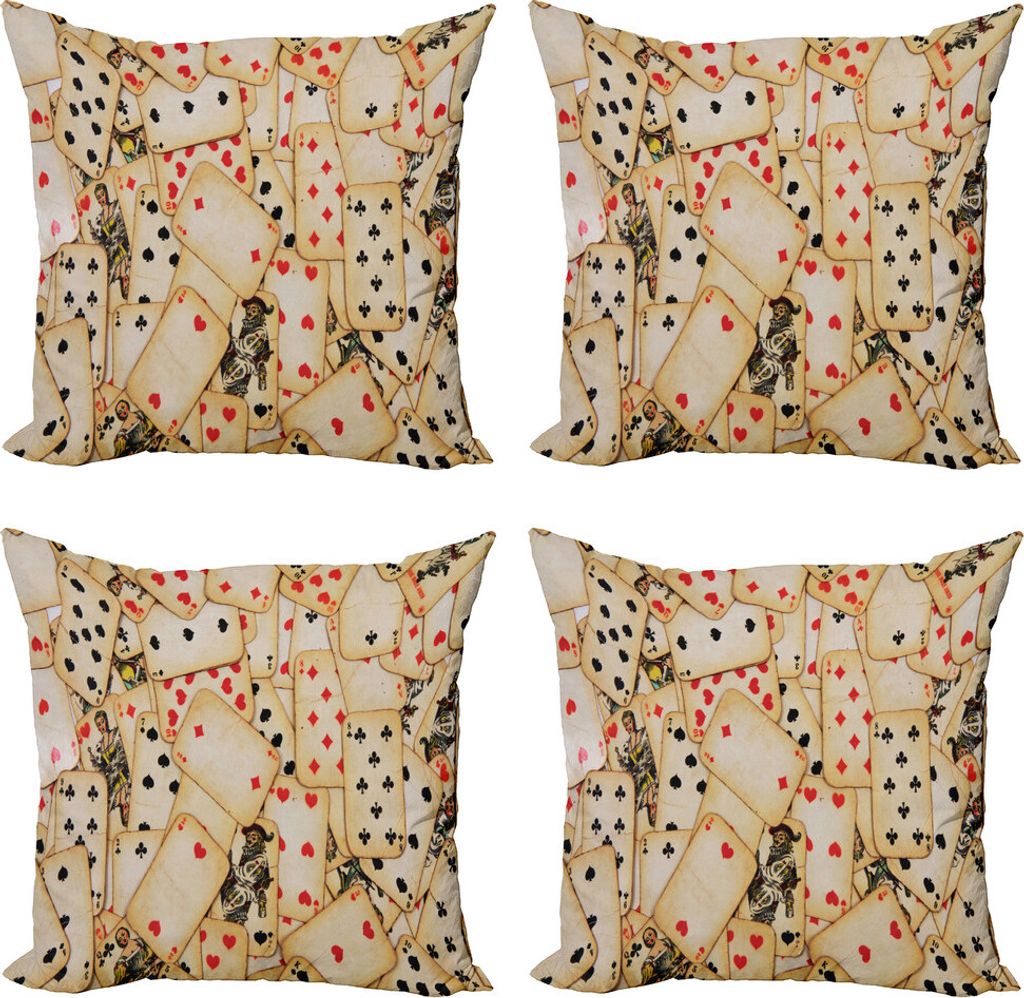 ABAKUHAUS Kasino Kissenbezug Set (4 Stück), Alte Weinlese-Spielkarte, Moderner Doppelseitiger Digitaldruck, 60 cm x 60 cm, Beige Rot Schwarz