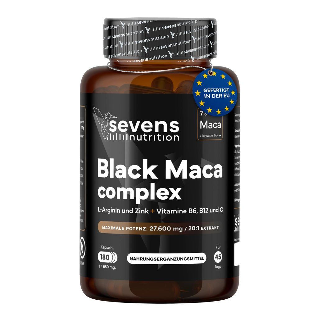 Maca Kapseln schwarz 20:1 Extrakt mit L-Arginin und Zink 180 Kapseln – Sevens