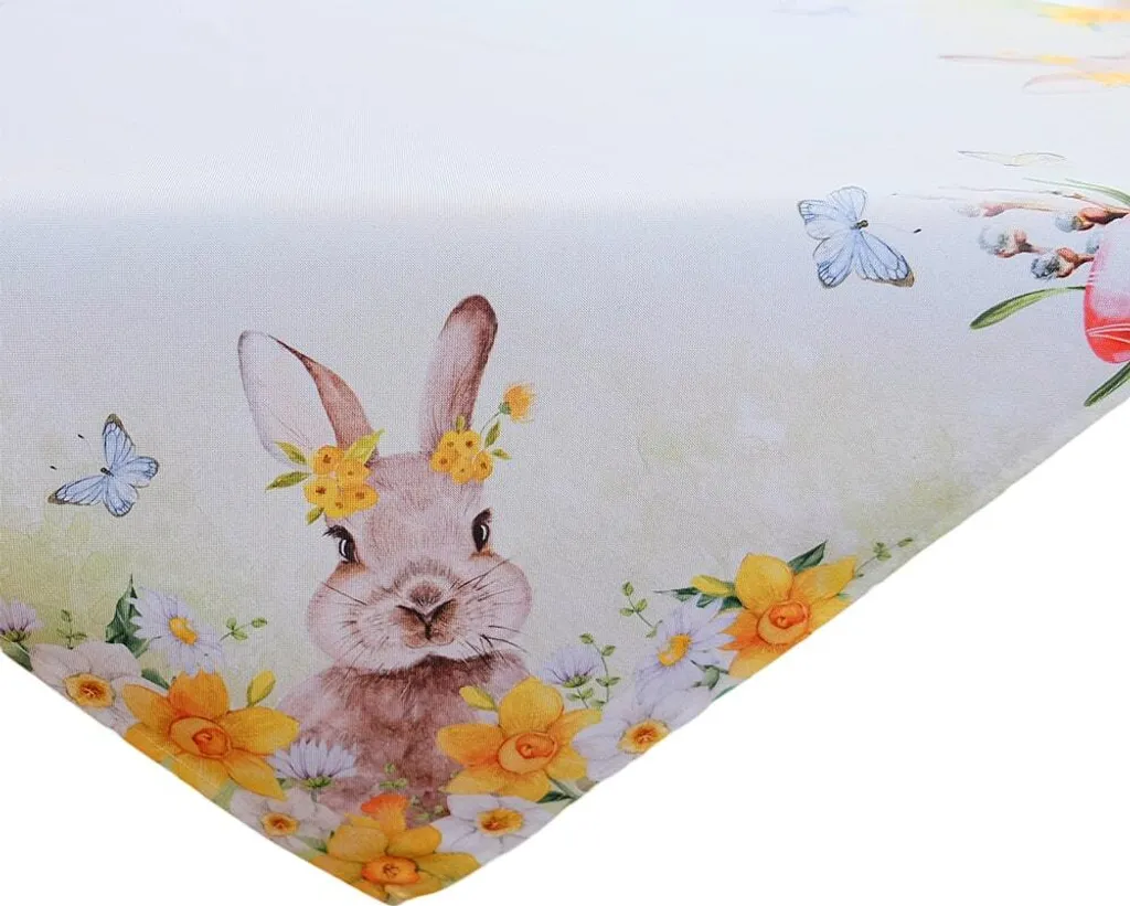 VERA Tovaglia Ricamata Pasqua 85x85 cm Coniglietto e Fiori Narciso