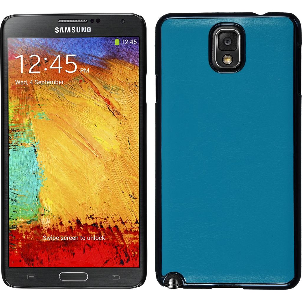 PhoneNatic Case kompatibel mit Samsung Galaxy Note 3 - Hülle blau Lederoptik Hard-case + 2 Schutzfolien