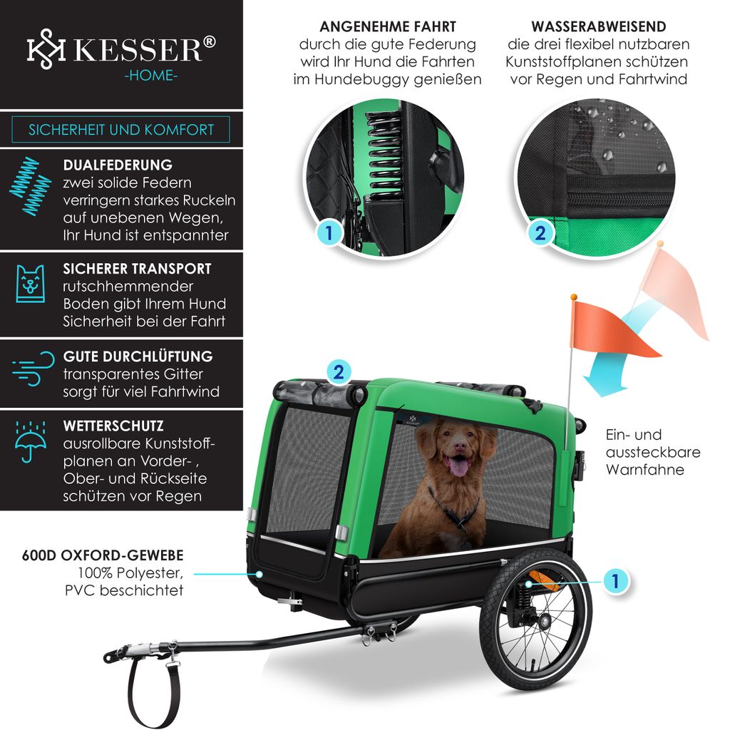 KESSER® Hondenaanhanger Boxer 3-in-1 hondenbugg & jogger fietsaanhanger groot ca. 240 liter KESSER® Hondenaanhanger Boxer 3-in-1 hondenbugg & jogger fietsaanhanger groot ca. 240 liter