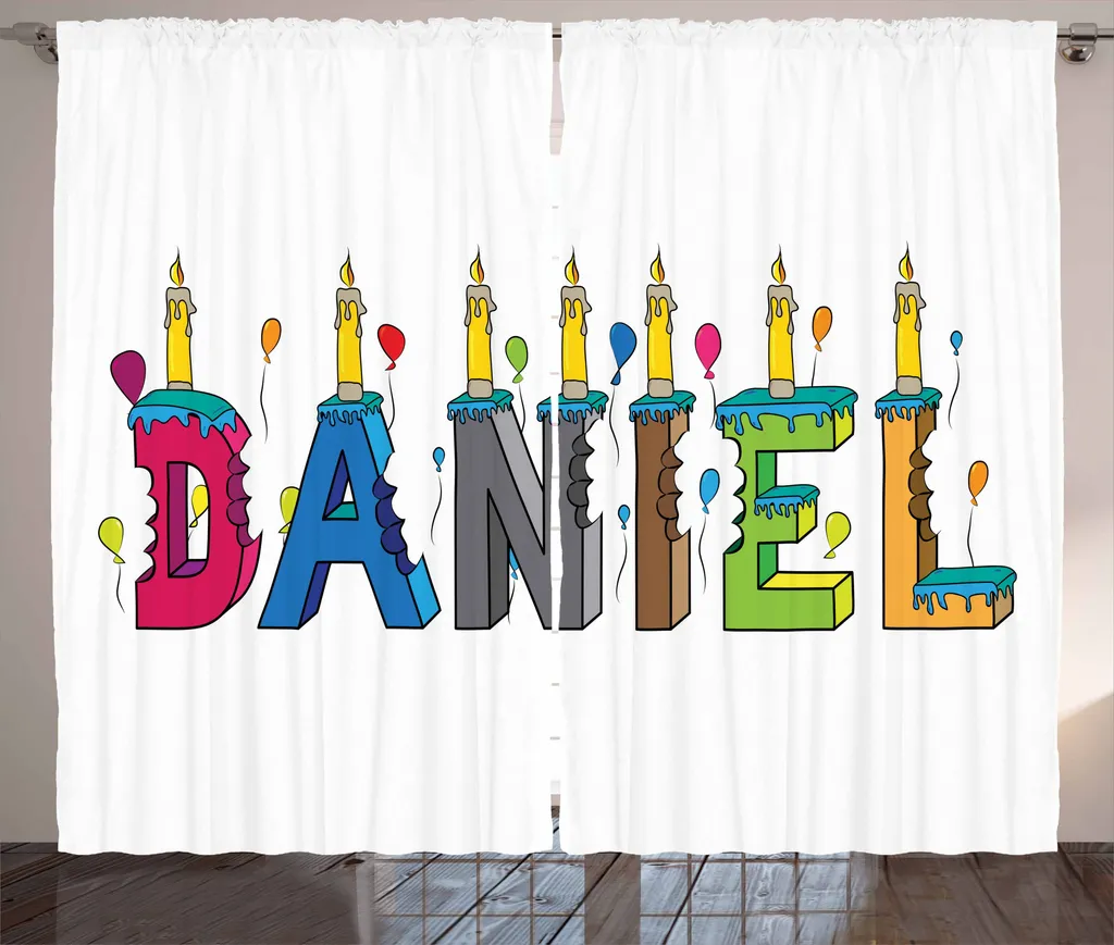ABAKUHAUS Daniel Tenda rustica, Grooving Male Name Kuchen, Tende universali per soggiorno con passanti e ganci, 280 x 175 cm, multicolore