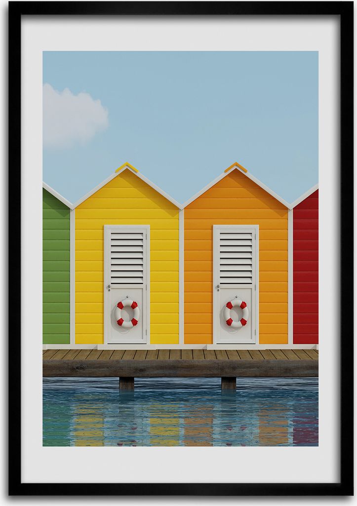 Bild - Bilderrahmen - 50 cm x 70 cm - MDF - Rahmen - Wandkunst Strandhütten