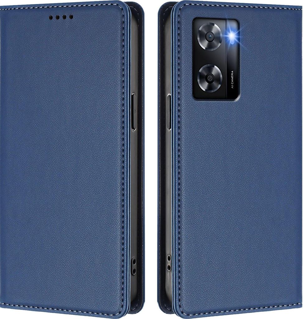 Handyhülle für Oppo A57e/A57s/A57 4G/A77s/A77 4G, Kunstleder Klapphülle Stoßfeste Magnetische Hülle mit Ständer Dunkelblau
