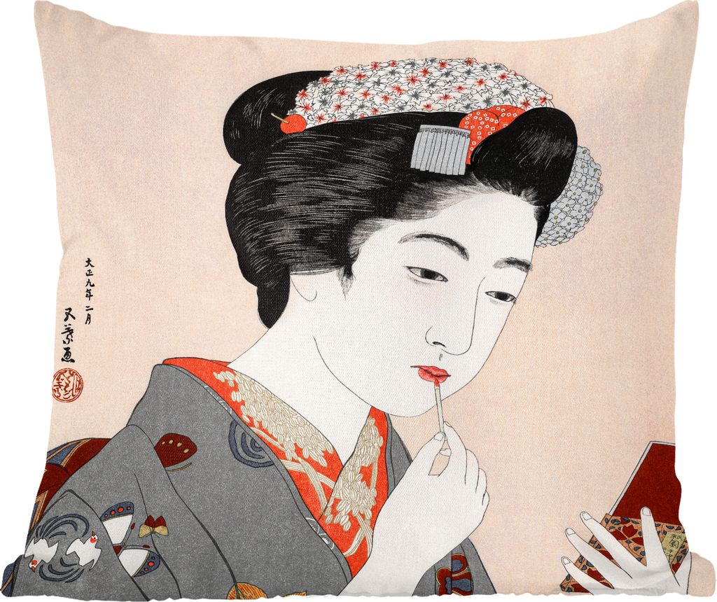 MuchoWow Zierkissen Sofakissen Wohnzimmer Dekokissen 40x40 cm Frau - Schminke - Japan - Vintage - Foto Kissen - Schlafzimmer Dekoration