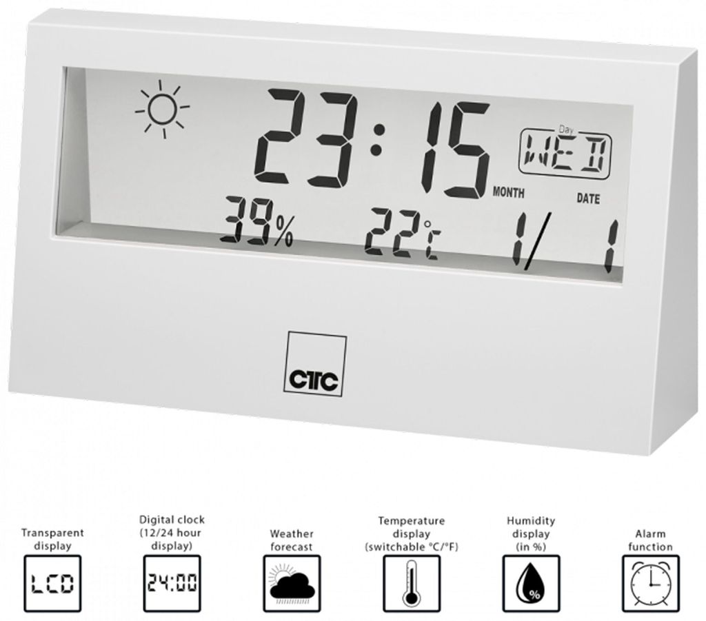 CLATRONIC Wetterstation WSU 7022 mit Uhr weiß